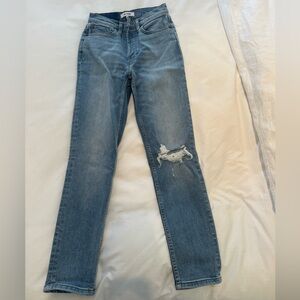 Re/Done Blue High Waist Straight Leg Distressed Jean, size 25